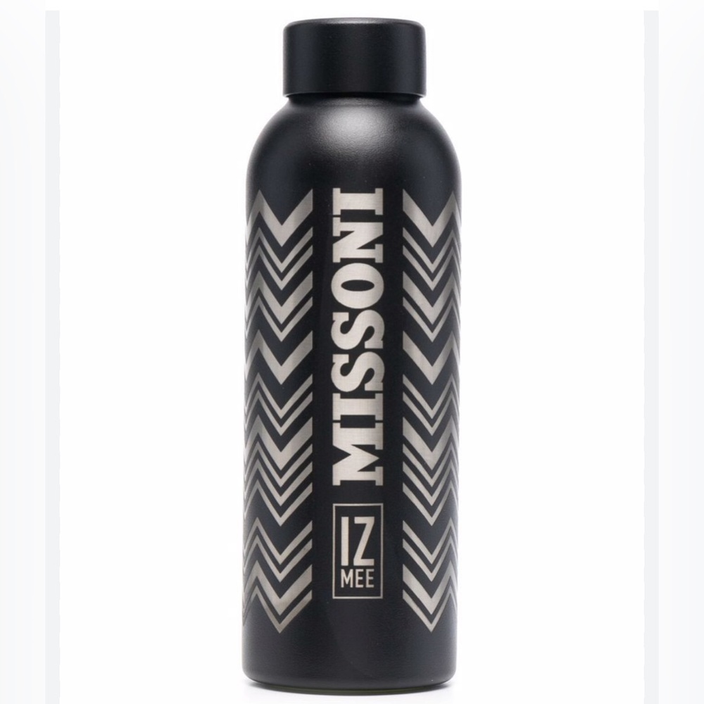NWT Missoni Zigzag Logo print Stainless Steel Water Bottle in Black